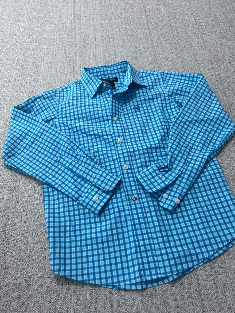 Ariat Pro Series Turquoise  Plaid Button-Down Shirt 100% Cotton Boys 8
